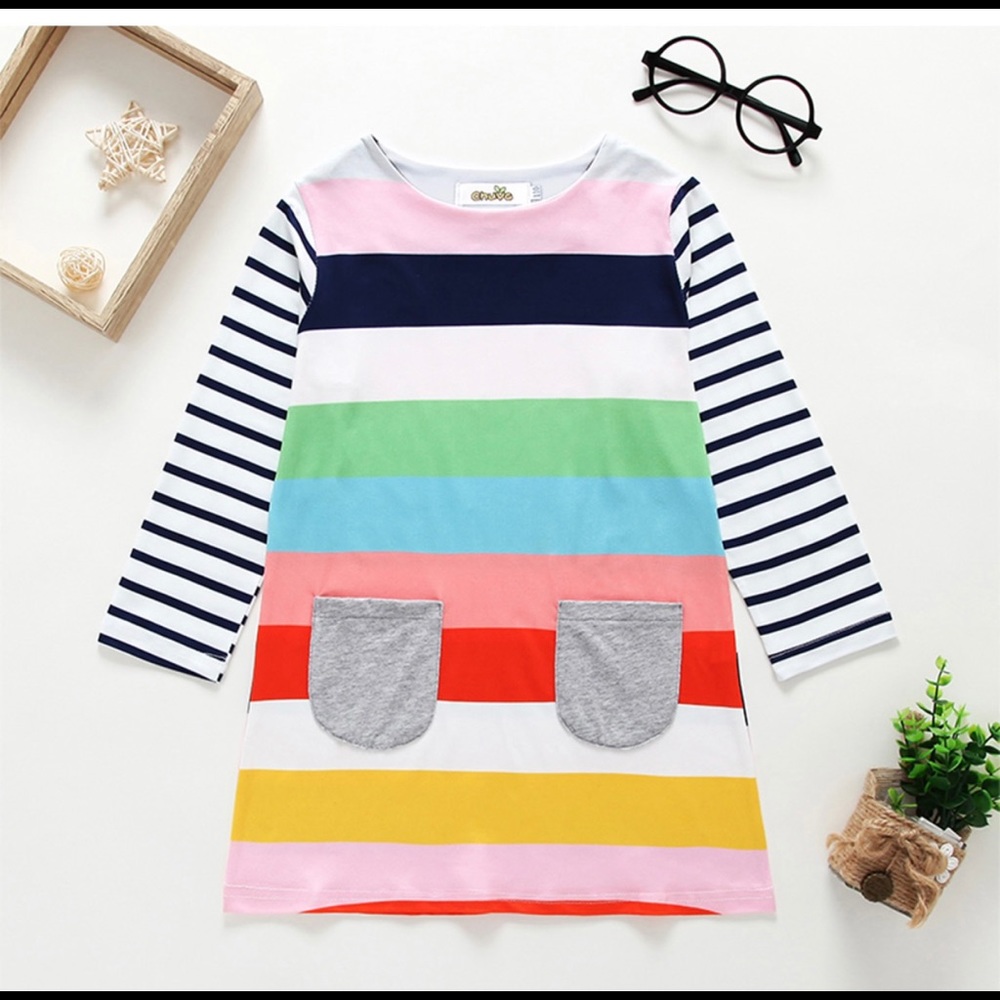 Chuya Striped Color Block Dress w/Pockets 3T NWT